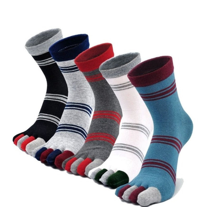 PUTUO Mixed Colors Athletic Crew 5 Finger Socks for Men, 5 Pairs