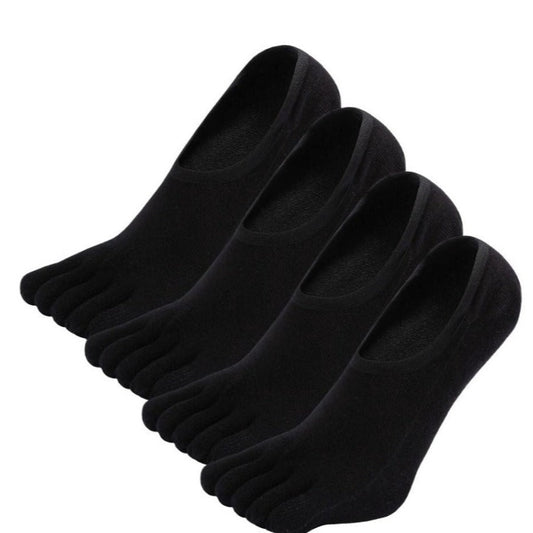 PUTUO Plain Black No show  5 Finger Toe  Socks for Men, 4 Pairs