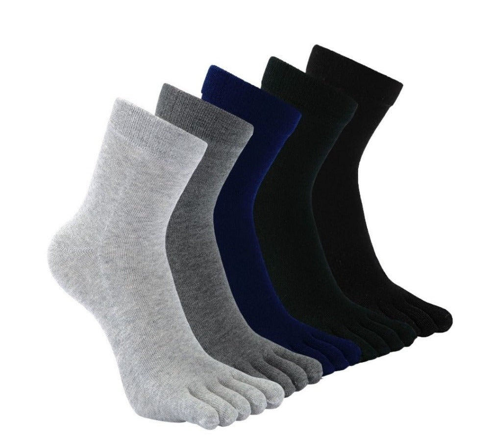 PUTUO Plain Neutral Colors Cotton Crew 5 Finger Socks for Men, 5 Pairs