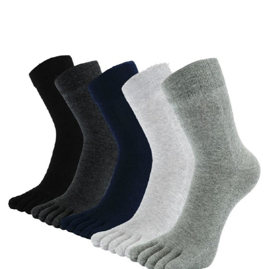 PUTUO Plain Neutral Colors Executive  5 Finger Socks for Men, 5 Pairs