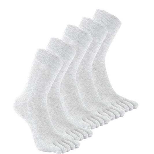 PUTUO Plain White Executive 5 Finger Socks for Men, 5 Pairs