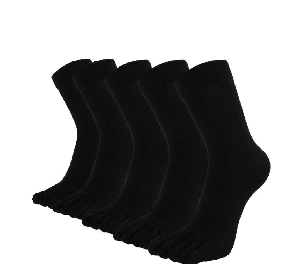 PUTUO Plain Black Executive 5 Finger Socks for Men, 5 Pairs